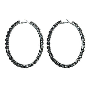 Large Rhinestone Hoop Earrings-Black 7'